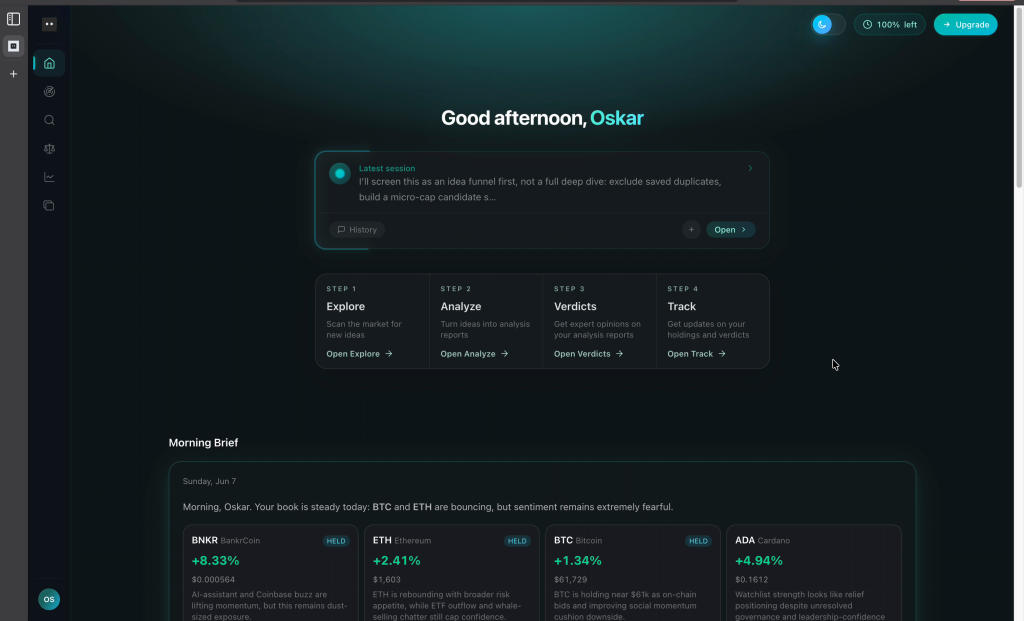 Screenshot of the BlockMind workspace home screen